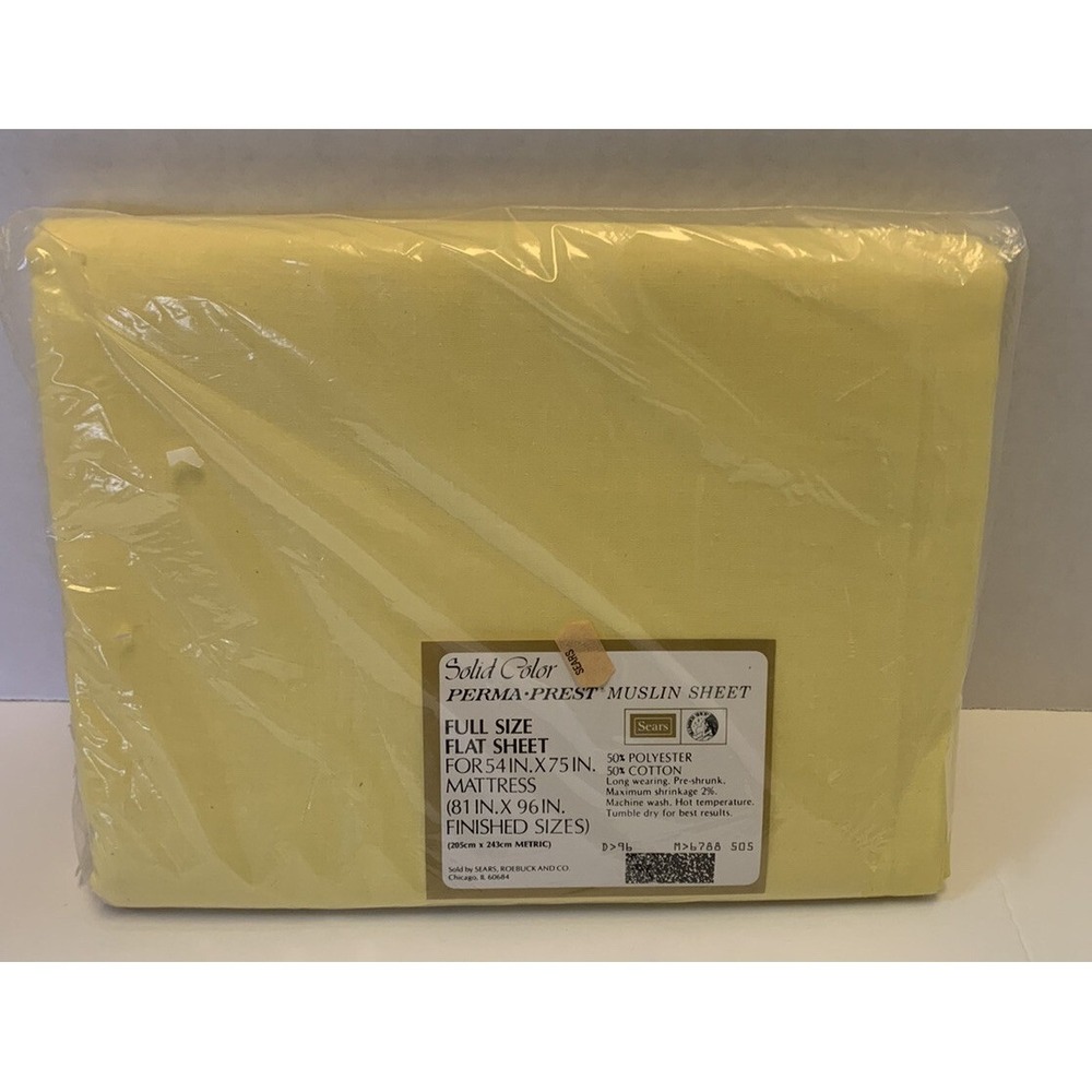 Vintage Sears Yellow Muslin Perma-Prest Full Flat Sheet Made in USA NEW NOS